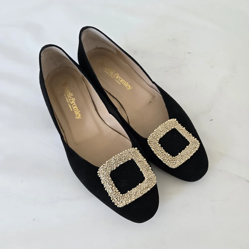Russell & Bromley Black Suede‎ Leather Low Heel Flats Made in Italy size 38 or 8 - Picture 7 of 16